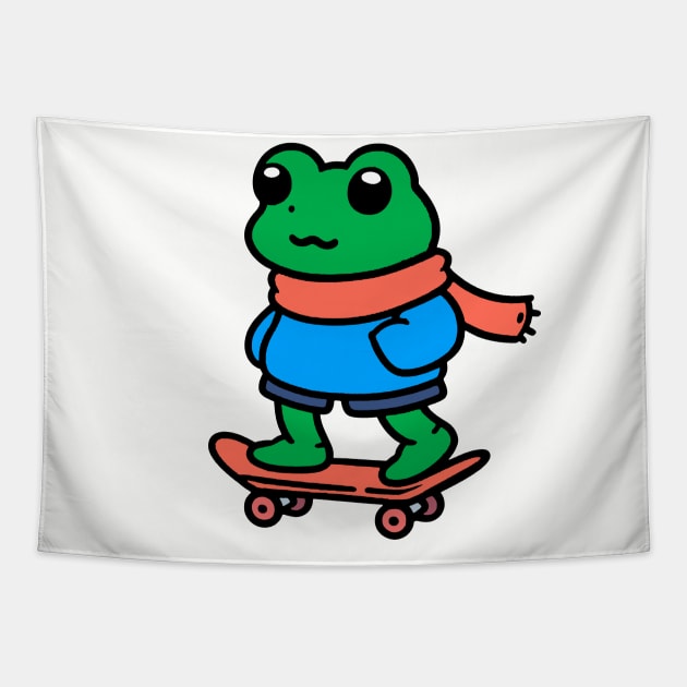 Frog on a Skateboard Tapestry by Lovely Animals