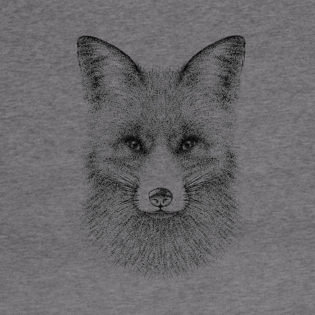 Hand Drawn Black And White Portrait Of A Fox Dotwork Pointillism