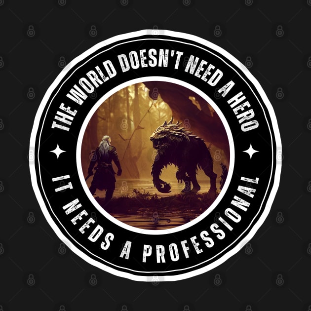 Fighting Monsters - Quote - The World Doesn't Need a Hero - It Needs a Professional - Fantasy by Fenay-Designs