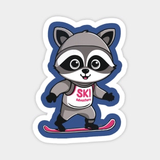 Cute Raccoon Ski Adventure Magnet