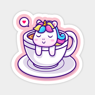 Cute Unicorn Sleeping In Cup Coffee Cartoon Magnet