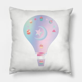 Pastel cupcake hot air balloon - Kawaii Pillow