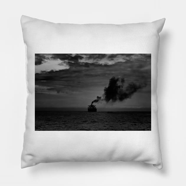 Steamers off the Havana coast in Cuba Pillow by Offiinhoki