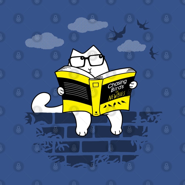 Funny Cute Nerdy Cat Reading Studying Cartoon For Cat Lovers by BoggsNicolas