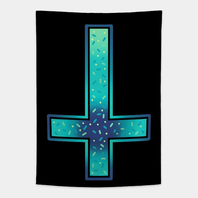 inverted cross, aqua blue with confetti sprinkles Tapestry by weilertsen