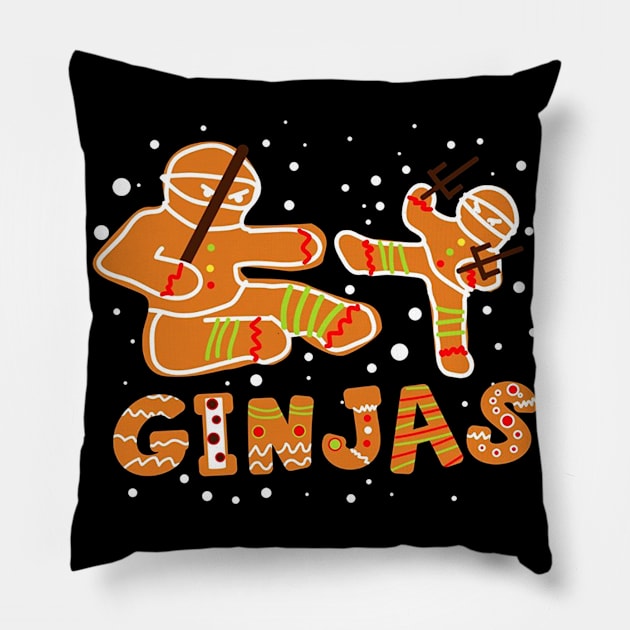 Ginjas Gingerbread Ninjas TShirt Christmas Pillow by klausgaiser