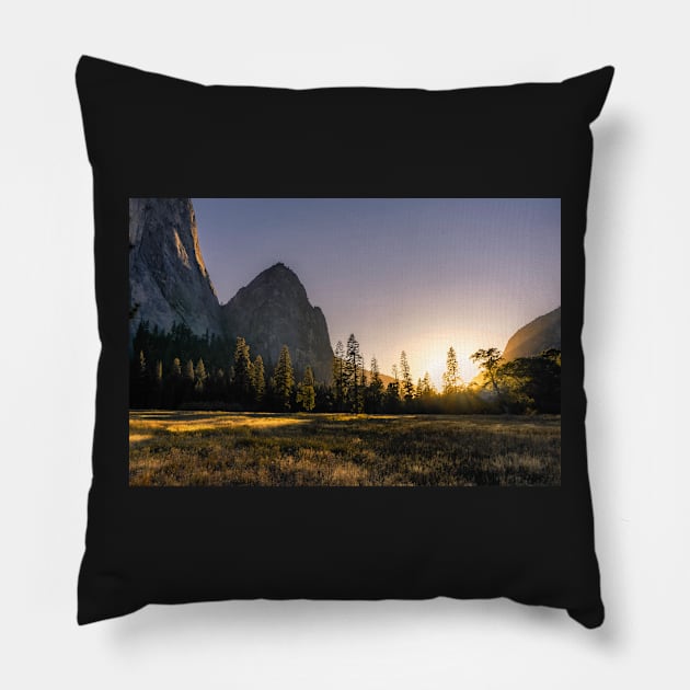 Yosemite Valley Sunset Pillow by Robtography