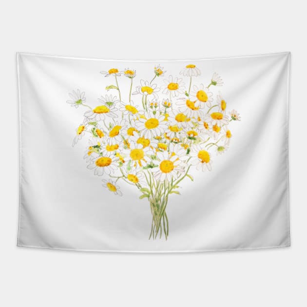 white Margaret daisy watercolor and ink bouquet Tapestry by colorandcolor