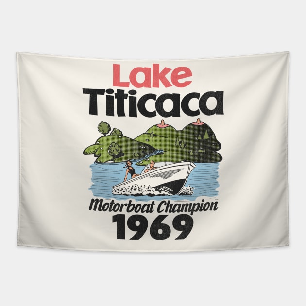 Lake Titicaca Motorboat Champion 1969 Tapestry by darklordpug