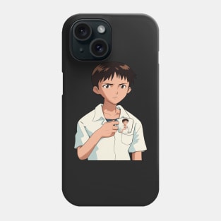 Shinji Holding a Mug HD (Shinji holding a Shinji Mug) Restored image Neon Genesis Evangelion Phone Case