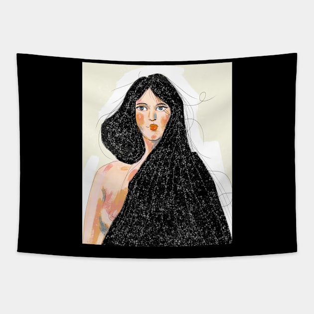 Mystery romantic girl portrait Tapestry by MeadowTalesDesings