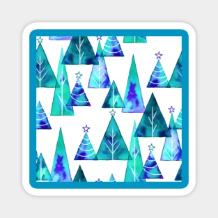 Blue Watercolor Christmas Trees Magnet