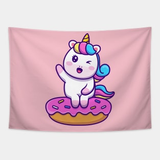 Cute unicorn sitting on a doughnut Tapestry