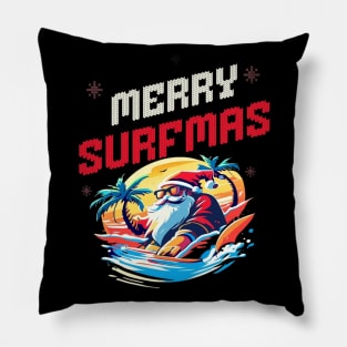 Merry Surfmas, Santa Waving, Christmas, Surf Gift, Santa Gift Pillow