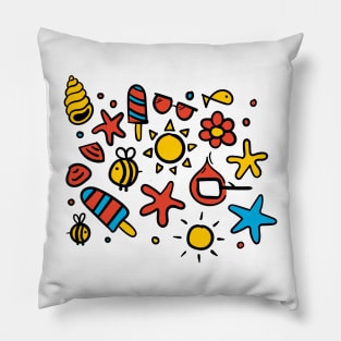 summer items color 1 - sun ice cream bee seastar sea elements warm Pillow