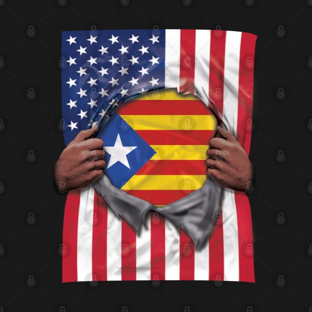 Catalonia Flag American Flag Ripped - Gift for Catalan From Catalonia by Country Flags