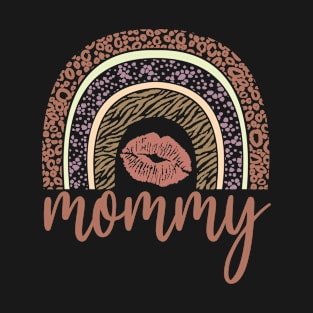 MOMMY - Rainbow Appreciation, Mother's Day Gift For Mom Women, Pouty Lips & Leopard Spots T-Shirt