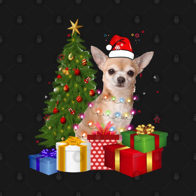 Chihuahua Christmas Tree Santa Hat Funny Xmas Gift Dog T-Shirt by CoolTees