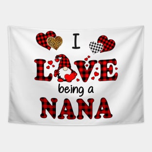 I Love Being A Nana Gnomes Red Plaid Heart Valentine's Day Shirt Tapestry