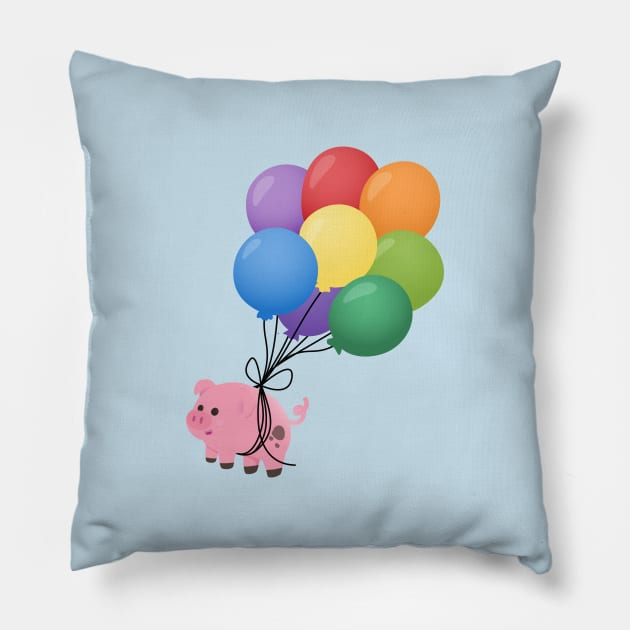 Flying Pig - Balloons Pillow by StrayKoi