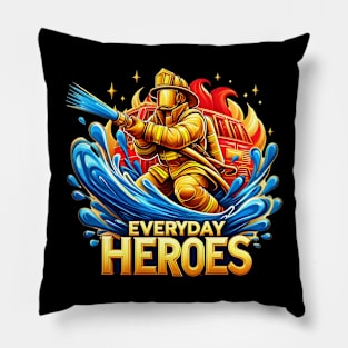 The Brave Fireman Battling the Blaze Pillow