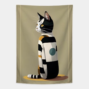 Dapper Stripes: Stylish Side Profile Cat Tapestry