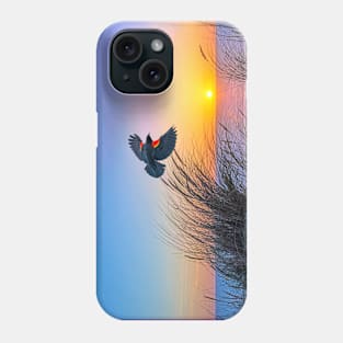 Red Winged Blackbird at Sunset Phone Case