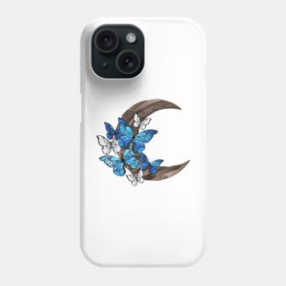 Blue butterflies on wooden crescent Phone Case