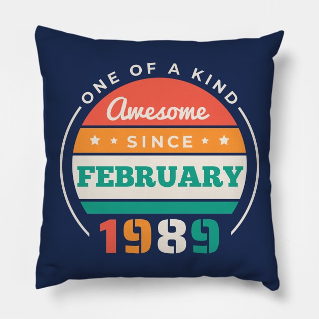 Retro Awesome Since February 1989 Birthday Vintage Bday 1989 Pillow by Now Boarding