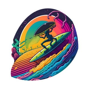 Crazy Alien surfing a galactic Wave T-Shirt