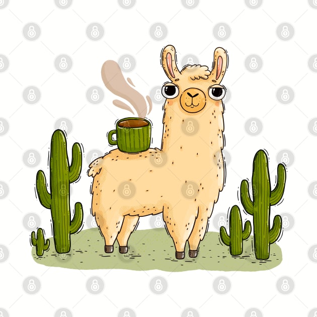 Coffee Llama and cactuses by Tania Tania