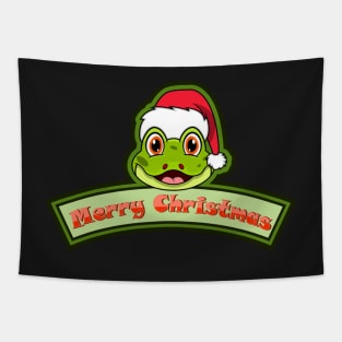 Sticker and Label Of  Frog Character Design and Merry Christmas Text. Tapestry