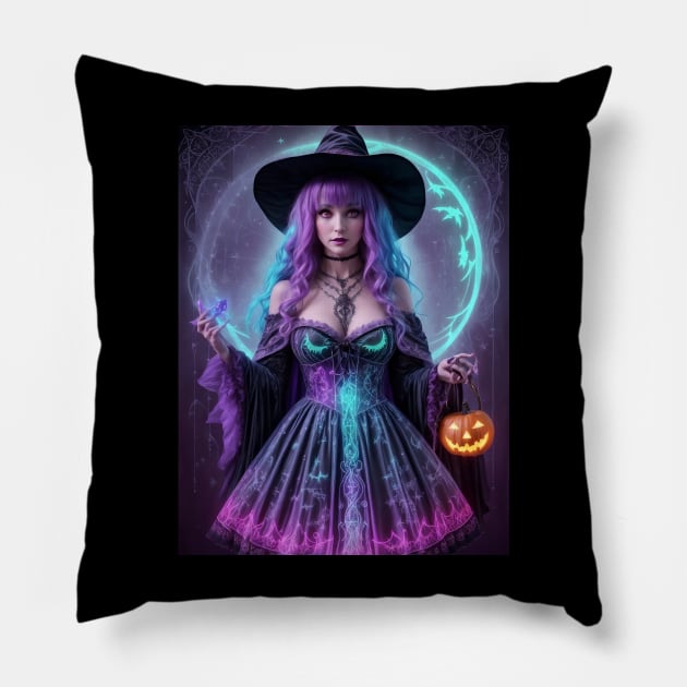 Halloween Spooky Neon Black Magic Witch Pillow by TrendyTees