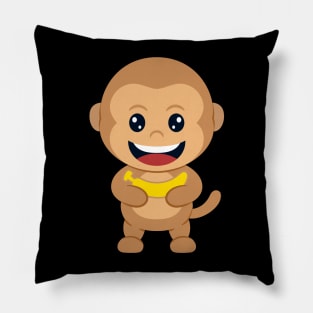 cute monkey holding banana cartoon Pillow