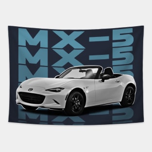 Mazda MX-5 (White) / Retro Style Design Tapestry