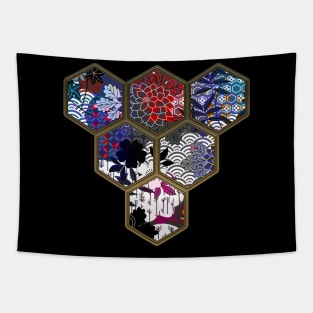 Japanese Geometrical Streetwear Design Floral Cherry Blossom Retro Art Earth Colours 584 Tapestry