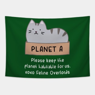 Gray Cat - Habitable Planet (Forest Green) Tapestry