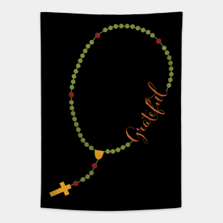 Grateful Colorful Rosary Fall Typography Thanksgiving Tapestry