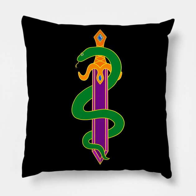 Sword and Snake (Rainbow) Pillow by inatorinator