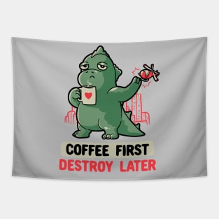 Coffee First Destroy Later Cute Funny Monster Gift Tapestry