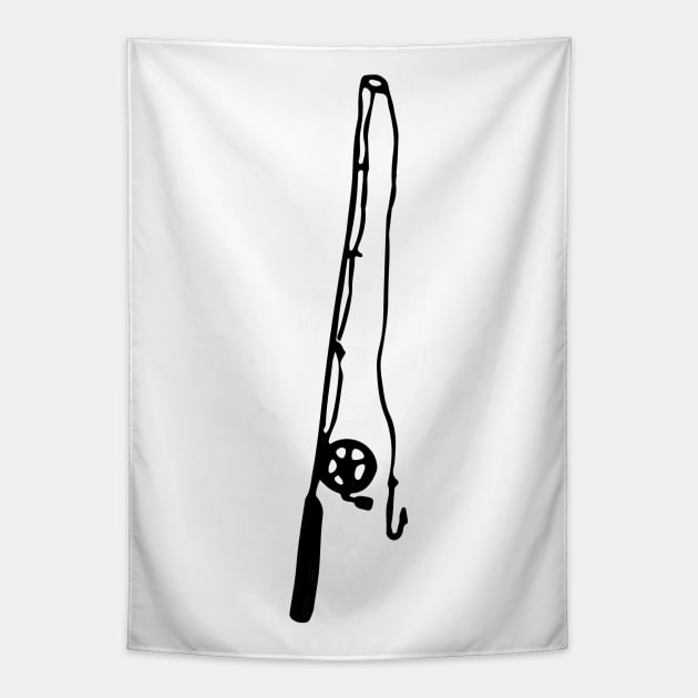 Fishing Pole Doodle Black Tapestry by Mijumi Doodles