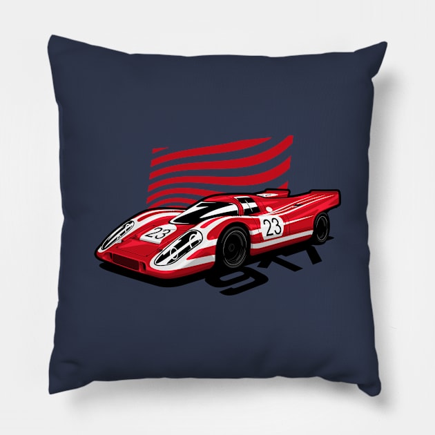 Red 917 Vintage Race Car Pillow by KaroCars