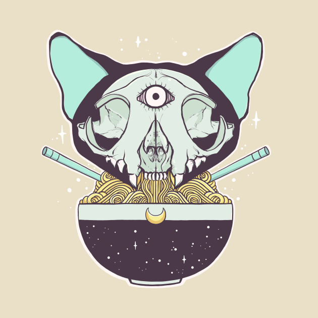 Cat Skull Raman Noodle Bowl by cellsdividing