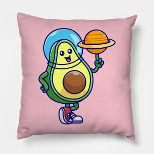 Cute Avocado Astronaut Playing Planet Ball Cartoon Pillow