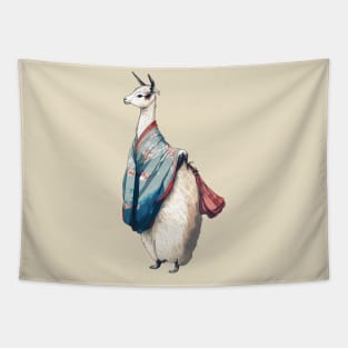 Llama in Cultural Attire Tapestry