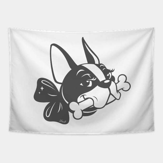 French Bulldog "Cherry" B&W Tapestry by tatsuya_artist