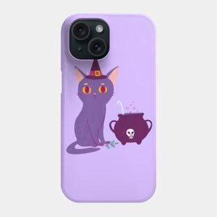 Black cat making a potion. Illustration art print Phone Case