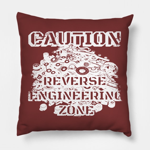 Caution Reverse Engineering Zone (White) Pillow by JSnipe