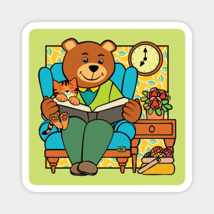 Paw Bear Reading to Cat Magnet