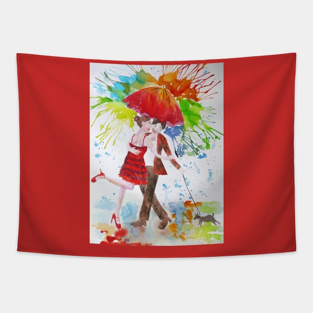 Love Under that Big Red Umbrella Tapestry by Casimirasquirkyart